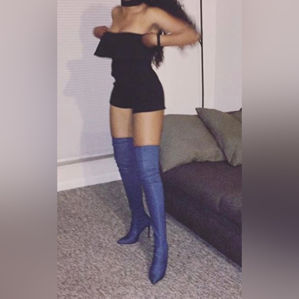 Thigh high jeans heels